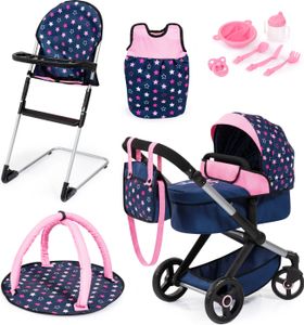 Bayer Design 17016AD Puppenwagen Xeo, verstellbarer Griff, Schwenkschieber, wandelbar als Jogger, Schlafsack, Hochstuhl, Spielbogen, Puppenzubehör
