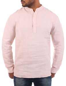 Young & Rich Herren Leinen langarm Shirt mit Knopfleiste Henley Tunika Hemd regular fit 100% Leinen H1652 / T3168, Grösse:S, Farbe:Rosa