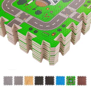 BodenMax Puzzlematte mit Stadt und Straßen für Babys und Kinder – Spielmatte, Krabbelmatte und Kinderspielteppich 30x30x1 cm (18 Stück)