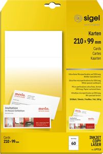 sigel PC korešpondenčné karty, DIN long, biele, 185 g/m2, MP