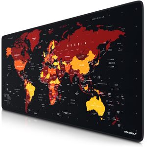 Titanwolf Gaming Mauspad XXL, glattes Stoffgewebe, Speed Mousepad 900 x 400mm große Fläche, Weltkarte rot