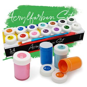 Int!rend Acrylfarben Set mit Pinseln - 14 x 18ml Acryl Farben - Wasserfestes Akrylfarbenset zum Bemalen von Leinwand, Holz, Ton & Steine - Acrylic Pai Acryl Set, 18ml