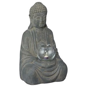 Buddha Figur sitzend mit Windlicht zur Deko innen und außen