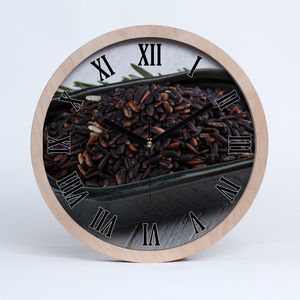 Holzuhr 25fi cm wanduhr - schwarze Spitzen - Wildreis in einer Schale