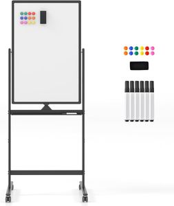 GOPLUS Whiteboard magnetisch mit Ständer, doppelseitiges Whiteboard mit Zubehör Set, Trocken abwischbar, mobiles Whiteboard höhenverstellbar (60 x 90cm, Schwarz)