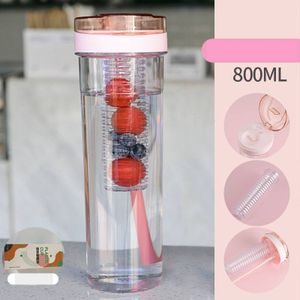 Nette Wasser Flasche Mit Stroh Deckel Wasser Flasche Obst Tee Gebaut-in Filter Tasse Tragbare Büro Drink outdoor Shaker mit Deckel, rosa, 800ml