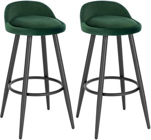WOLTU Barová stolička Sada 2 barových stoličiek Bistro stolička Dizajnová stolička s operadlom a opierkou na nohy zo zamatového kovu, tmavozelená