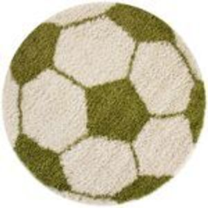 Hochflor Kinderteppich, Bälle Fußball form, Runder, Teppiche für Kinderzimmer, Grün, 100 cm Rund, Rund