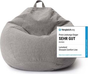 Lumaland Comfort Line Sitzsack L - 80x90x50 cm Bodenkissen - 185 L EPS Perlen Füllung - Hellgrau