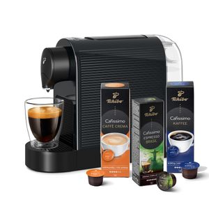 Tchibo Cafissimo „Pure plus“ Kaffeemaschine Kapselmaschine inkl. 30 Kapseln für Caffè Crema und Espresso, 0,8l, 1250 Watt, Schwarz