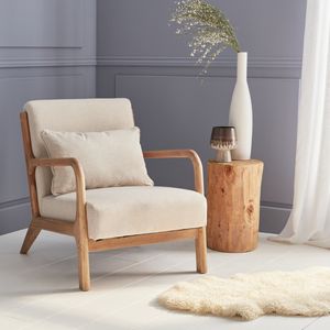 sweeek - Skandinavischer Sessel aus Holz mit Stoffbezug - Beige
