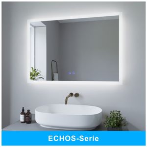 AQUABATOS® ECHOS-Serie 100x70 cm LED Badezimmerspiegel mit Beleuchtung Kaltweiß und Warmweiß Licht Dimmbar Beschlagfrei Badspiegel Beleuchtet Antibeschlag Wandspiegel lichtspiegel