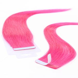hair2heart Tape Extensions Echthaar Glatt - 10 Tapes 2.5g 60cm Pink