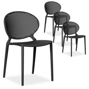 Homestyle4u 2470, Gartenstuhl schwarz 4er Set stapelbar wetterfest Gartenmöbel Stühle aus Kunststoff modern