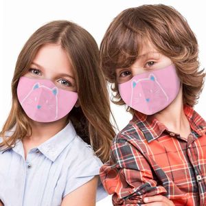 Mundschutz Stoffmaske Mund- und Nasenschutz für Kinder - waschbar und verstellbar - mit Motiv, perfekt für Schule und Freizeit, Modell wählen:rosa Katze