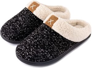 Pánské plyšové pantofle ASKSA Soft Non-Slip Sole Memory Foam Comfortable Slippers, černé, velikost: 40-41(7-8)