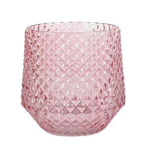 Glas Windlicht Vintage, konisch, Diamant in Rosa, 80 mm