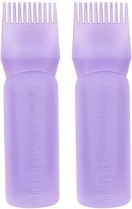 Applikator-Flasche mit Wurzelkamm, 2 Stück, 170 ml, Applikator-Flasche für Haarfärbemittel, Pinsel mit abgestufter Skala, Violett