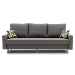Couch Etna 215x90 mit Schlaffunktion - Farben zur Auswahl - moderne Sofa. Schlafsofa mit Bettkästen und dekorative Kissen - STOFF HAITI 14 + AMBER 73 - Grau -