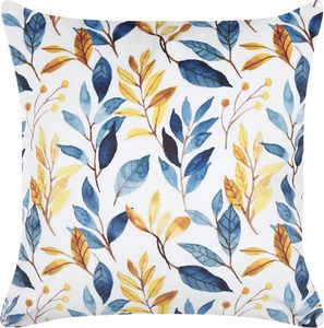 BELIANI Poduszka dekoracyjna żółta z niebieskim welurowa 45 x 45 cm wzór w liście dodatek boho