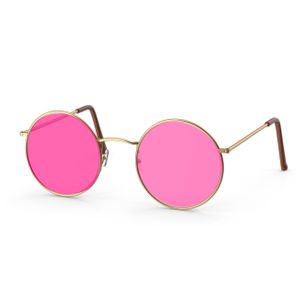 Kostümheld® 3x Hippie Brille Sonnenbrille rund rosa Accessoires für Fasching & Karneval - 70er 80er Jahre Zubehör