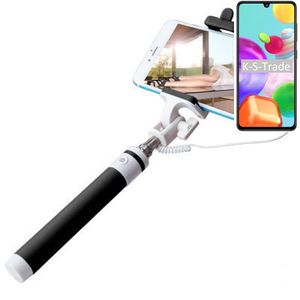 K-S-Trade Selfie Stick kompatibel mit Samsung Galaxy A41  Selfiestick kabelgebunden Monopod mit Kabel Stab Stange Selfportrait Handheldstick schwarz