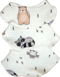 Musselinlätzchen für Babys - 3 Stück in XS-Größe (Halsumfang 24cm – 28cm), Dreieckstuch (Motiv -  Tierchen)