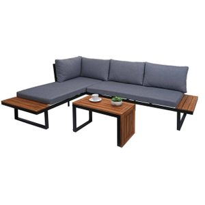 Garten Garnitur MCW-L27, Garnitur Sitzgruppe Lounge-Set Sofa, Spun Poly Alu Akazie Holz MVG-zertifiziert  dunkelgrau