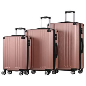 Flieks Kofferset 3 Stück, Trolley Hartschale Reisekoffer Set 3 teilig, Handgepäck Koffer Hartschalenkoffer mit Schwenkrollen, Pink