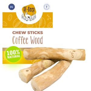 RF-DEER: M 80-110g 16-17cm žvýkací tyčinka z kávového dřeva pro psy žvýkací kost pro psy 100% přírodní pečlivě leštěná odolná s nízkým rizikem