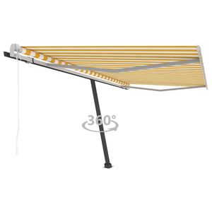 Freistehende HOMMIE Terrasse Standmarkise Automatisch 400x300 cm Gelb-Weiß Gewicht:62,48 - 400 x 300 cm Leicht7683