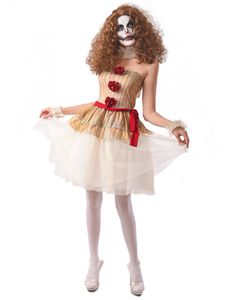 Horror-Clown-Kostüm für Damen Halloween beige-rot-weiss