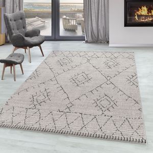 Wohnzimmer Teppich FES Kurzflor Teppich Berber Stil Muster Beige, Farbe:Beige, Grösse:200x290 cm