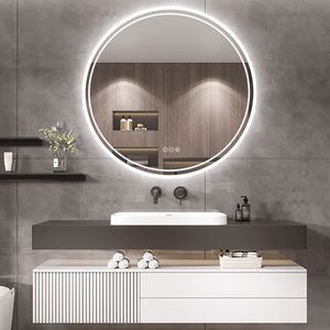 WISFOR LED koupelnové zrcadlo kulaté 60cm nástěnné zrcadlo s dotykovým spínačem, stmívatelné proti zamlžování, do koupelny, ložnice, 3 barvy světla, IP64, úspora energie