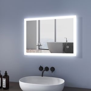 Meykoers LED Badspiegel 50x70cm Badezimmerspiegel mit Beleuchtung Wandspiegel Lichtspiegel mit Touchschalter und Beschlagfrei