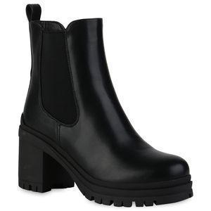 VAN HILL Damen Chelsea Boots Stiefeletten Plateau Vorne Profil-Sohle Schuhe 839435, Farbe: Schwarz, Größe: 38