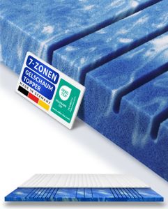 AM Qualitätsmatratzen | 7-Zonen Deluxe Gelschaum-Topper | 200x200 cm | 8 cm Höhe | Matratzentopper | 200/200 | Gel Topper | 7 Zonen