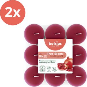 Bolsius - True Scents - Duft-Teelichter - 18 Stück pro Packung - Klare Tasse - Granatapfel - Vorteilspack - 36 Stücke - 2 Verpackung