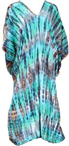 Batikkleid, Batik Kaftan, Oversize Strandkleid - Türkis, Damen, Viskose, Kleider