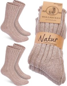 BRUBAKER 2 páry vlněných ponožek - Zimní ponožky pro muže a ženy - Teplé zimní ponožky - Termo ponožky pletené, béžové, velikost 47-50