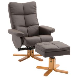 HOMCOM Relaxsessel Fernsehsessel 360° drehbarer Sessel mit Hocker Liegefunktion Holzgestell Braun 80 x 86 x 99cm