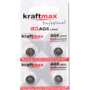 Kraftmax 4er Pack Knopfzelle Typ 371 ( AG6 / LR920 / LR69 ) Hochleistungs- Batterie / 1,5V Uhrenbatterie für professionelle Anwendungen - Neuste Gener