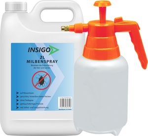 INSIGO 2L + 2L Sprüher Anti-Milbenspray, Mittel gegen Milben Milbenbefall Milbenfrei Schutz gegen Eier auf Wasserbasis, fleckenfrei, geruchlos, mit Schnell- & Langzeitwirkung frei EX