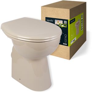 'aquaSu® Stand WC-Set +7 cm, Spülrandlos, Erhöhtes Komfort WC, Inklusive WC-Sitz mit Absenkautomatik, Tiefspüler, Abgang waagerecht, Beige, Spülrandlose Toilette aus Keramik, 57226 2