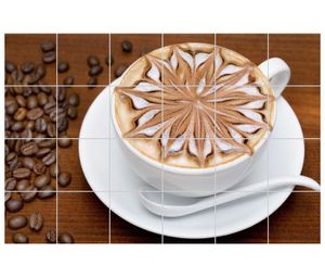 Fliesenaufkleber Tasse Cafe Kaffeebohnen Küche selbstklebend Klebefolie Fliesen Bild Essen Küchenfliesen Aufkleber 8T316, Bildformat:90cmx60cm, Fliesengröße:Fliese 20x20cm