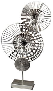 dekojohnson extravagantes Deko-Objekt aus Metall Kreise Blumen auf Metall-Sockel Industrial Design Silber Moderne Zimmerdkoration Skulptur Statue 60cm