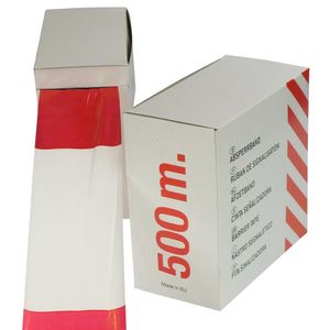 Folien-Absperrband rot-weiß geblockt 500 m x 80mm Abrollbox