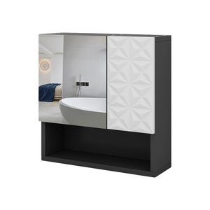Livinity® Bad Spiegelschrank Edge, 54 x 55 cm mit Tür und offenen Fächern, Schwarz/Weiß