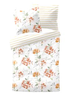 Dormisette Mako Satin Bettwäsche 135x200 Blumen Streifen Wende orange grün 1512-80 Dormisette Mako Satin Bettwäsche 135x200 Blumen Streifen Wende orange grün 1512-80