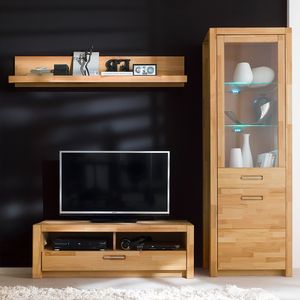 Wohnwand, Kernbuche massiv geölt, FOSSANO-06, 3-teilig, mit LED-Beleuchtung Wohnwand, Kernbuche massiv geölt, FOSSANO-06, 3-teilig, mit LED-Beleuchtung